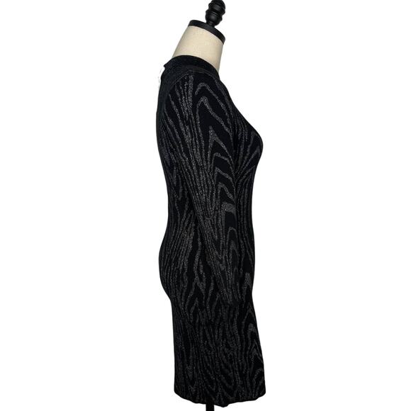 NWT! ALC 6 Metallic SILVER ZIGGY Dress $395 Bodycon Stretch Black Long Sleeve M - Picture 6 of 8